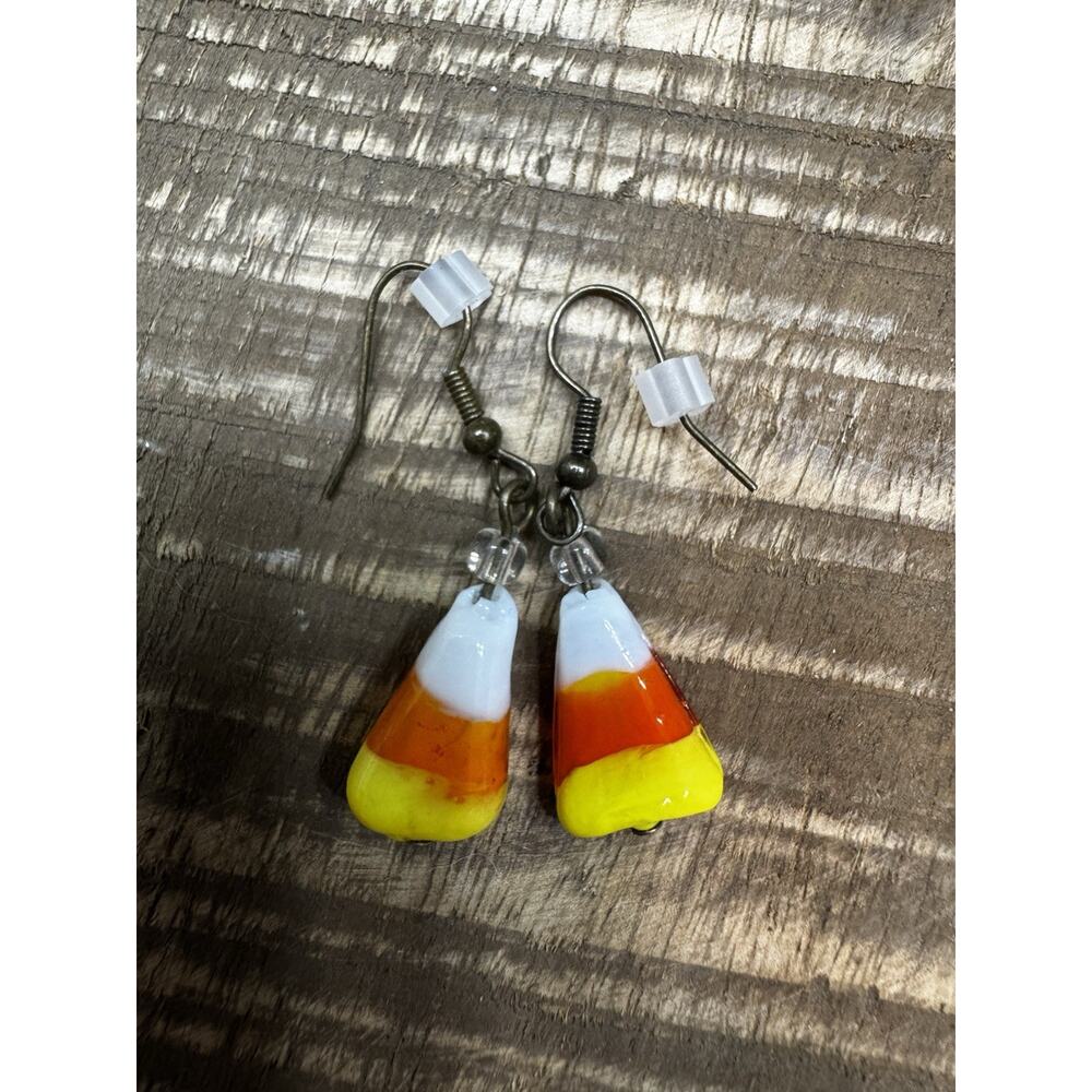 Candy Corn Drop Earrings Orange Yellow White Handmade New
